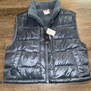 Hollister Gilly Hicks Reversible Blue Gray Puffer Vest NWT